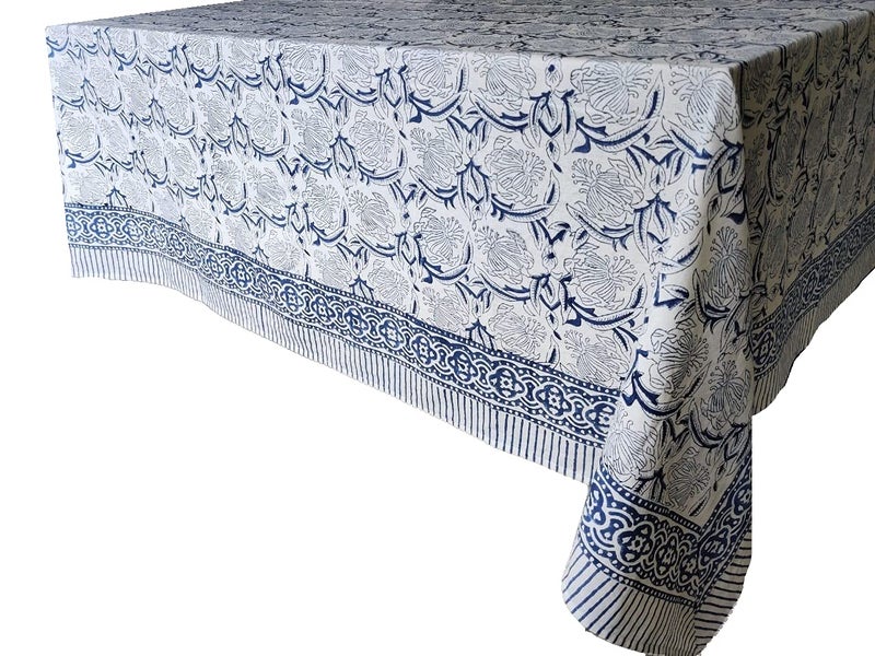 ATOSII Santorini 100% Cotton Fall Tablecloth, Handblock Print Blue Square Table Cloth for Kitchen I Dining Table Linen I Parties Wedding Christmas Thanksgiving I Fall Decor 60 X 60 Inches - Image 5